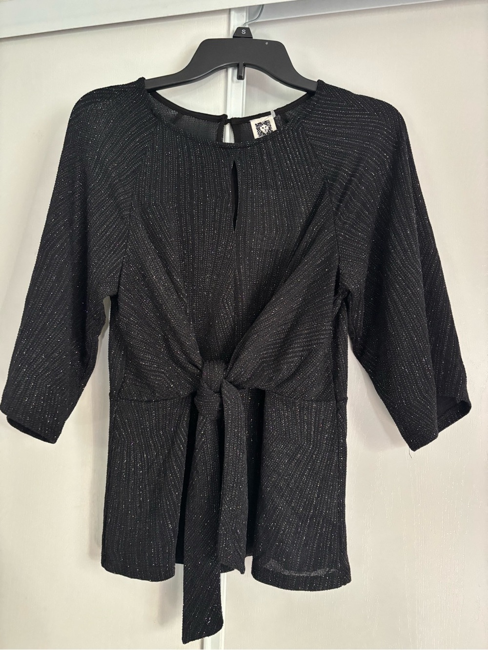 Anne Klein Black Tie-Front Sparkle Knit Women's Top